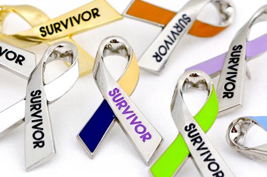 cancer survivor ribbon charms in silver, featuring different cancer awareness month colors