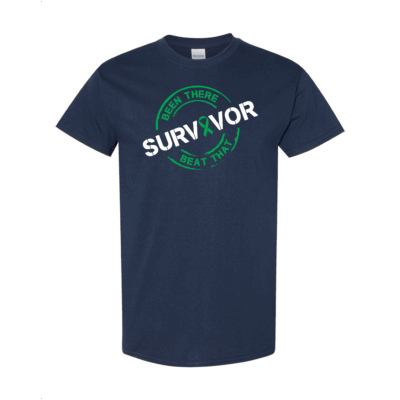 This image shows the Cancer Survivor T-Shirt featuring the words, "Been There Beat That" and a Kelly Green ribbon that represents Gallbladder/Bile Duct Cancer.