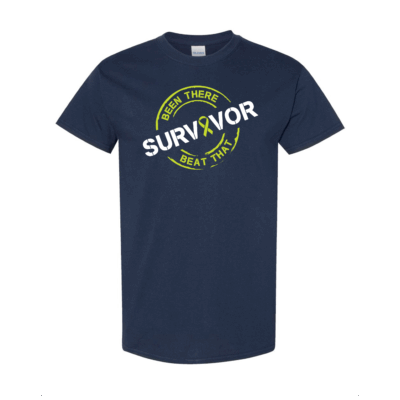 This image shows the Cancer Survivor T-Shirt featuring the words, "Been There Beat That" and a Lime ribbon that represents Lymphoma.