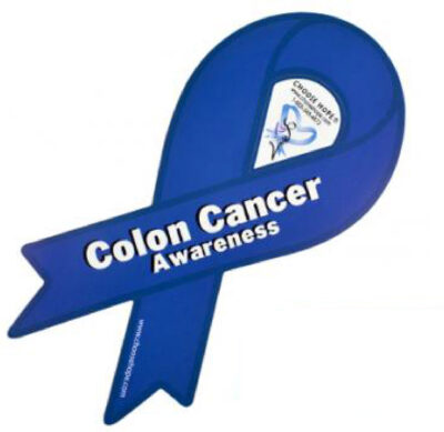 Colon cancer awareness symbol. Dark blue ribbon isolated on black