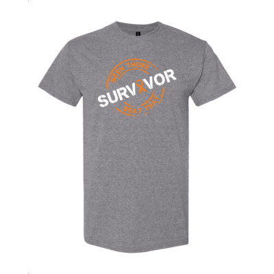 This image shows the Cancer Survivor T-Shirt featuring the words, "Been There Beat That" and an Orange ribbon that represents Kidney cancer and Leukemia.