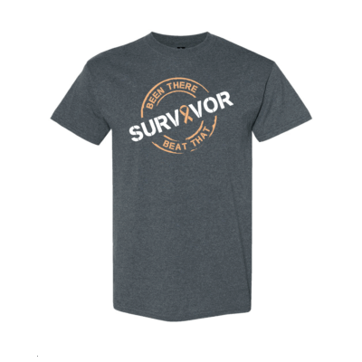 This image shows the Cancer Survivor T-Shirt featuring the words, "Been There Beat That" and an Peach ribbon that represents Uterine cancer.