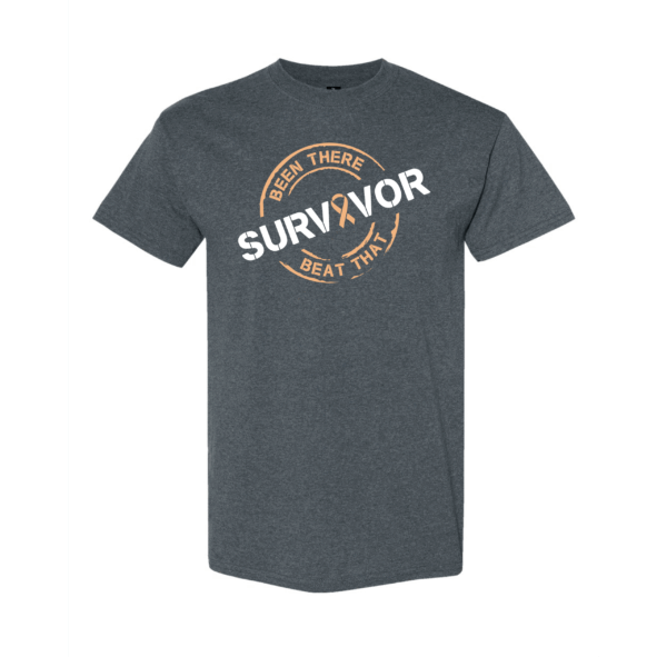 This image shows the Cancer Survivor T-Shirt featuring the words, "Been There Beat That" and an Peach ribbon that represents Uterine cancer.