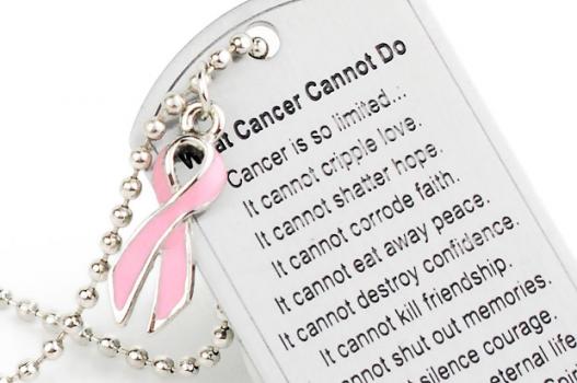 what cancer cannot do poem on a dog tag necklace with pink cancer awareness ribbon