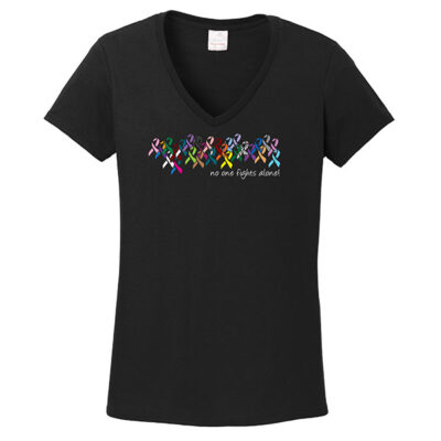 No One Fights Alone® Ladies Multicolored Ribbon V-neck T-shirt - Image 5