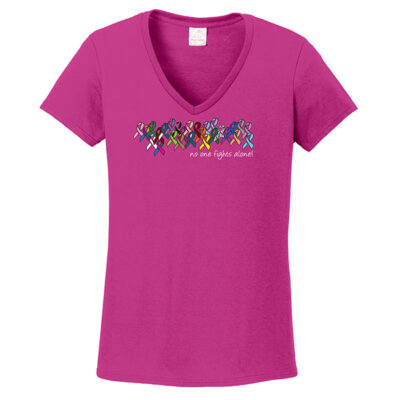 No One Fights Alone® Ladies Multicolored Ribbon V-neck T-shirt - Image 2