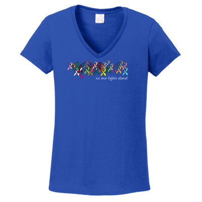 No One Fights Alone® Ladies Multicolored Ribbon V-neck T-shirt - Image 3