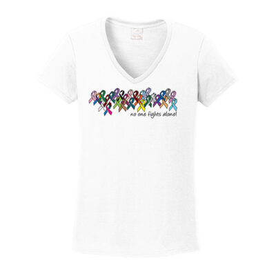 No One Fights Alone® Ladies Multicolored Ribbon V-neck T-shirt - Image 4