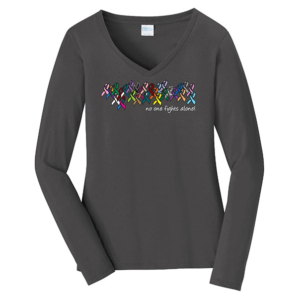 No One Fights Alone® Ladies Multicolored Ribbon Long Sleeve T-shirt