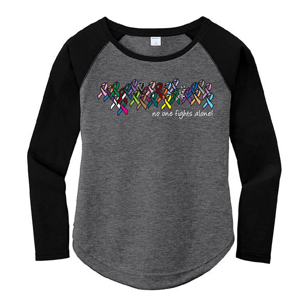 No One Fights Alone® Ladies Multicolored Ribbon Performance Raglan Shirt - Image 2