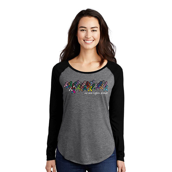 No One Fights Alone® Ladies Multicolored Ribbon Performance Raglan Shirt