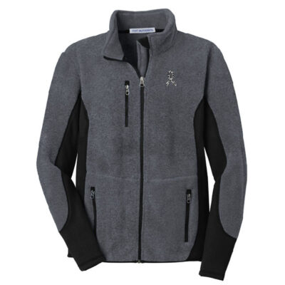 grey zip-up fleece with zebra cancer awareness ribbon