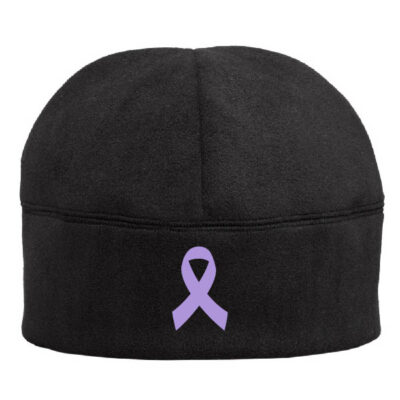 black fall cap with lilac cancer ribbon on rim