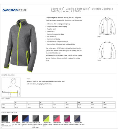 women's zip-up specs