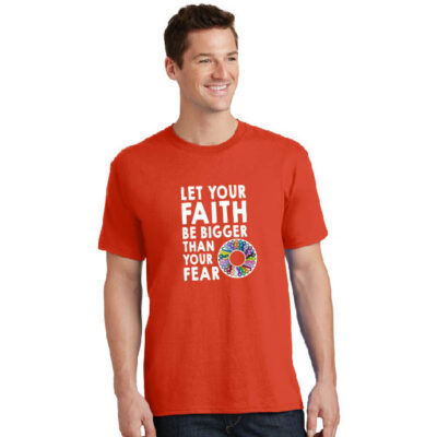 orange unisex t-shirt, Let your faith be bigger than your fear text with wheel with every color of cancer awareness ribbon graphic