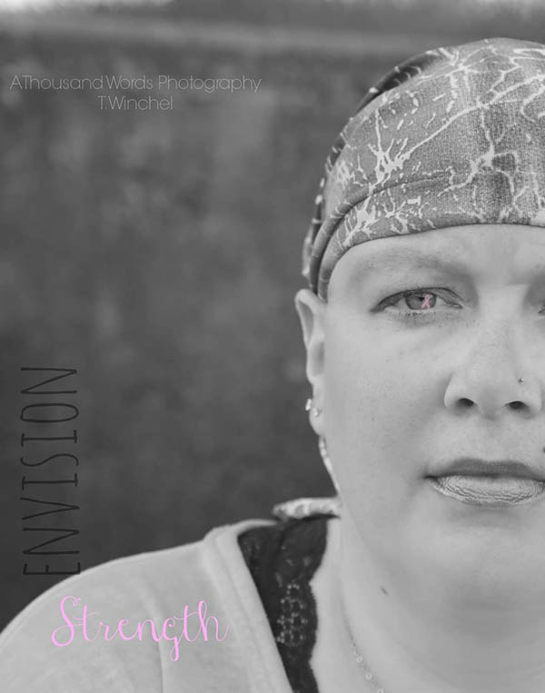 black and white photo of Michelle P, a survivor