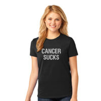 black women's short sleeve t-shirt with cancer sucks text