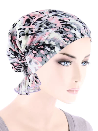 head covering in blank, pink white animal print
