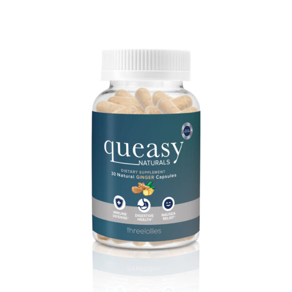 bottle of queasy natural supplements