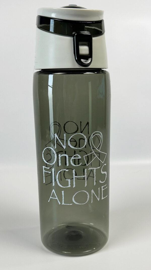 No One Fights Alone on black water bottle