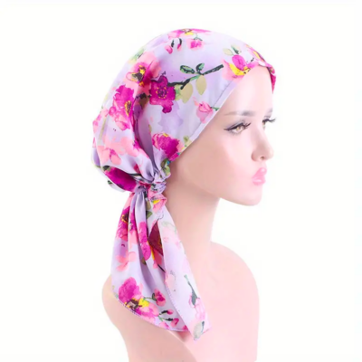 pink and purple floral headscarf