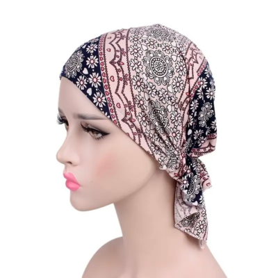 navy and cream head scarf