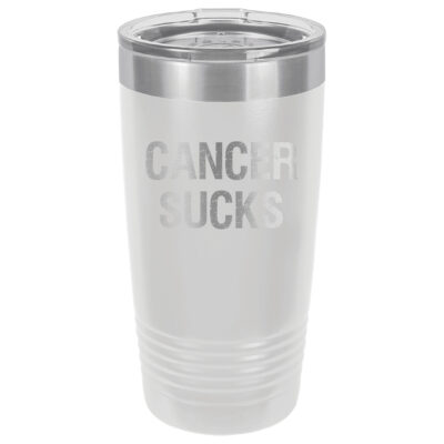 White Green 20oz. tumbler with Cancer Sucks laser engraved on the tumbler. This product available in 17 different colors.