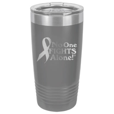 20oz. Stainless Steel Dark grey tumbler with laser engraved NOFA ribbon design.