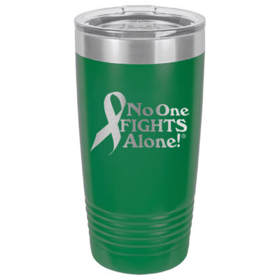 20oz. Stainless Steel Green tumbler with laser engraved NOFA ribbon design.