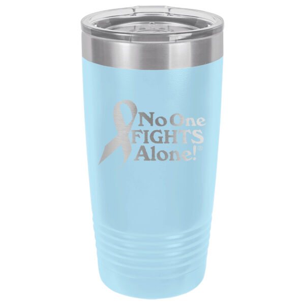 20oz. Stainless Steel Light Blue tumbler with laser engraved NOFA ribbon design.