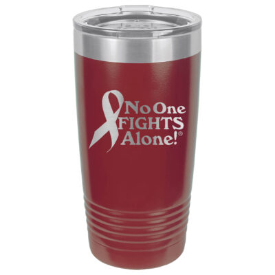 20oz. Stainless Steel Maroon tumbler with laser engraved NOFA ribbon design.