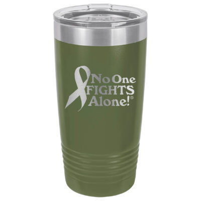 20oz. Stainless Steel Olive Green tumbler with laser engraved NOFA ribbon design.