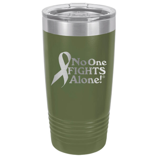 20oz. Stainless Steel Olive Green tumbler with laser engraved NOFA ribbon design.