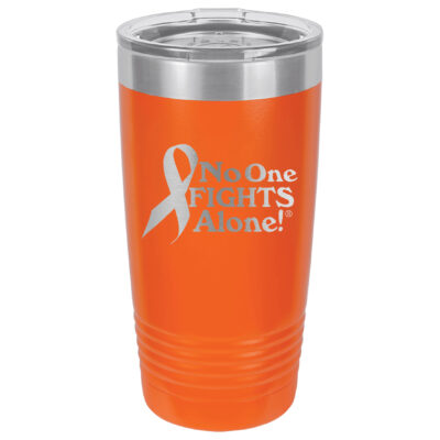 20oz. Stainless Steel Orange tumbler with laser engraved NOFA ribbon design.