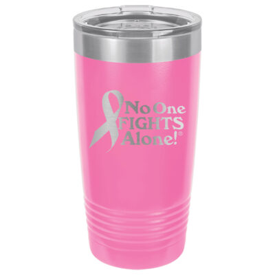 20oz. Stainless Steel Pink tumbler with laser engraved NOFA ribbon design.