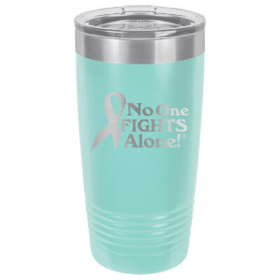 20oz. Stainless Steel Teal tumbler with laser engraved NOFA ribbon design.