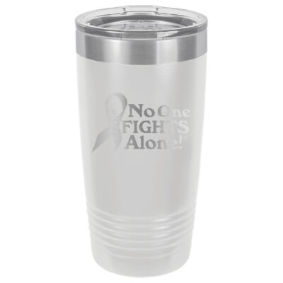 20oz. Stainless Steel White tumbler with laser engraved NOFA ribbon design.