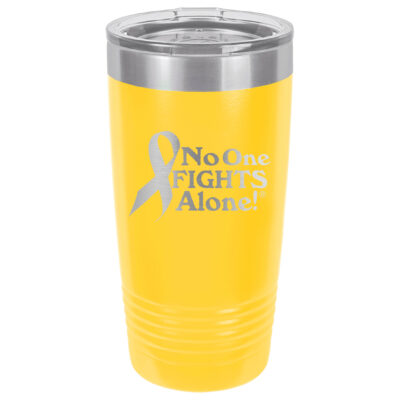 20oz. Stainless Steel Yellow tumbler with laser engraved NOFA ribbon design.