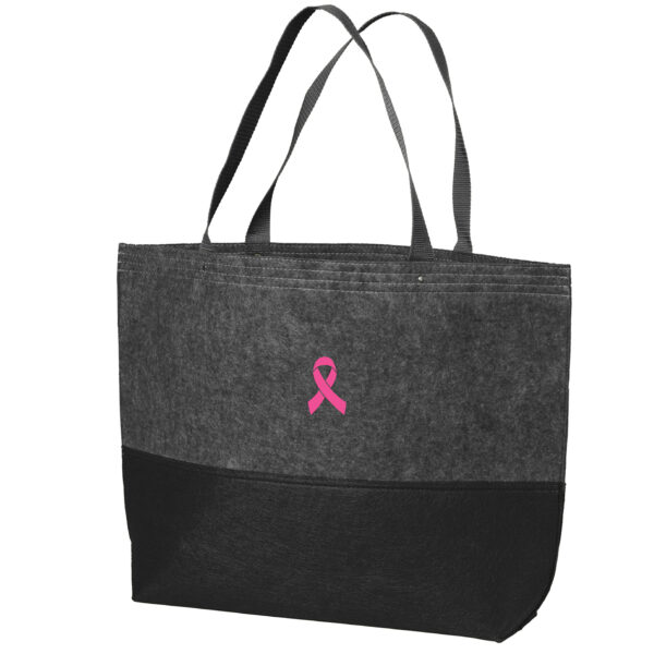 Cancer Awareness Large Felt Tote Bag in Black Color with Cancer awareness ribbon embroidered on the bag.