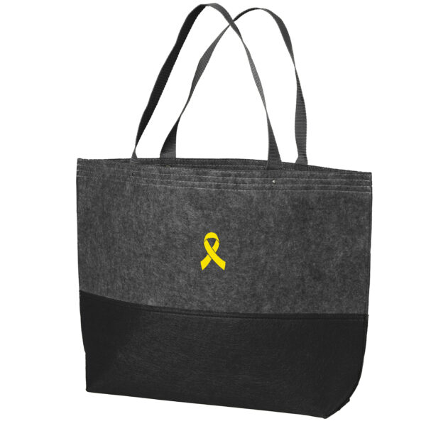 Cancer Awareness Large Felt Tote Bag in Black Color with Cancer awareness ribbon embroidered on the bag.