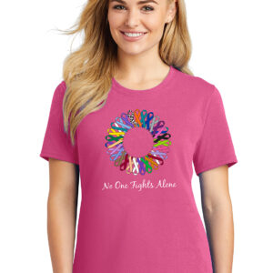 Circle of Hope Multicolored Ribbon No One Fights Alone® Ladies T-Shirt
