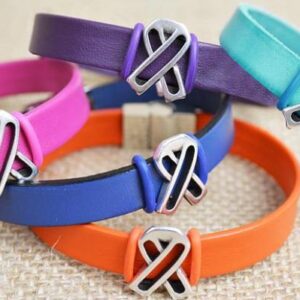 Leather Ribbon Awareness Bracelet
