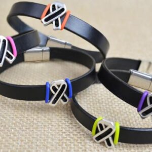 Men's Leather Ribbon Awareness Bracelet