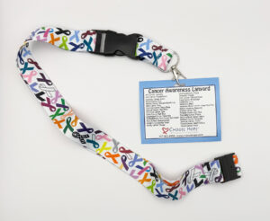 image showing our Cancer Awareness Lanyard which features over 30 different cancer awareness ribbon color on the lanyard
