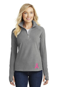 Image showing the pearl grey color of ourBreast Cancer Ladies 1/4 Zip Fleece Pullover