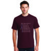 What Cancer Cannot Do Multicolored Ribbon T-Shirt in the color burgundy with the What Cancer Cannot Do Poem and multicolored cancer awareness ribbon printed on the front of the t-shirt.