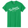 No One Fights Alone® Cancer Research T-Shirt shirt color Irish Green with white No One Fights Alone Cancer Awareness ribbon design printed on the t-shirt in white.