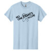 No One Fights Alone® Cancer Research T-Shirt shirt color Light Blue with white No One Fights Alone Cancer Awareness ribbon design printed on the t-shirt in black.