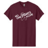 No One Fights Alone® Cancer Research T-Shirt shirt color Maroon with white No One Fights Alone Cancer Awareness ribbon design printed on the t-shirt in white.