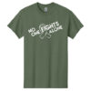 No One Fights Alone® Cancer Research T-Shirt shirt color Military green with white No One Fights Alone Cancer Awareness ribbon design printed on the t-shirt in white.